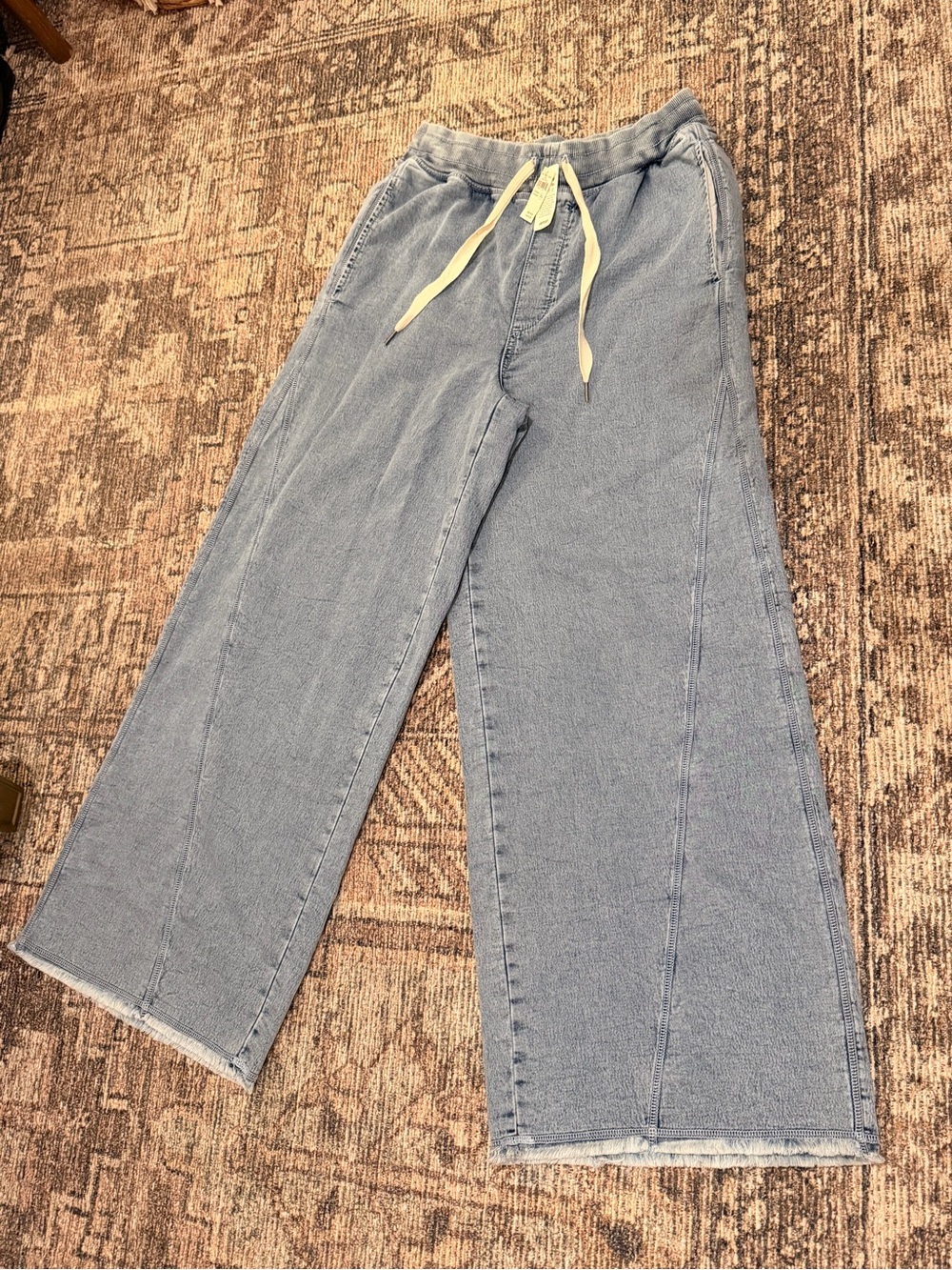 aerie Light Blue Wide-Leg Jeans with Drawstring